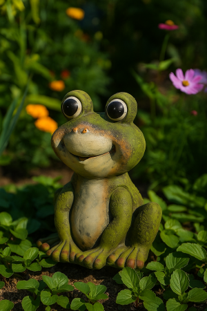Deko Frosch Garten 33 cm hoch Vorgarten Figur lachend sitzend Gartendekoration